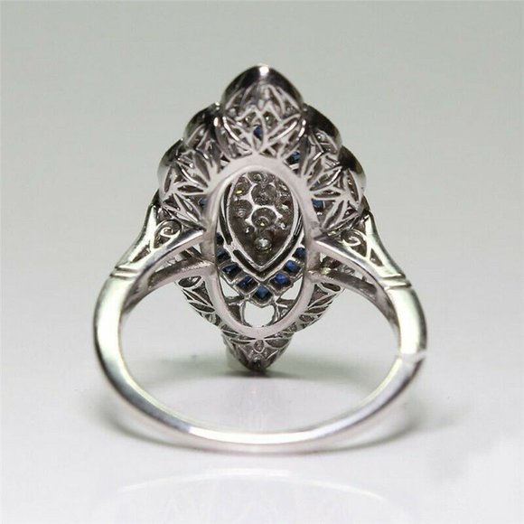 Art Deco Blue & Silver Marquise Ring Size 8 NWT - Picture 2 of 4